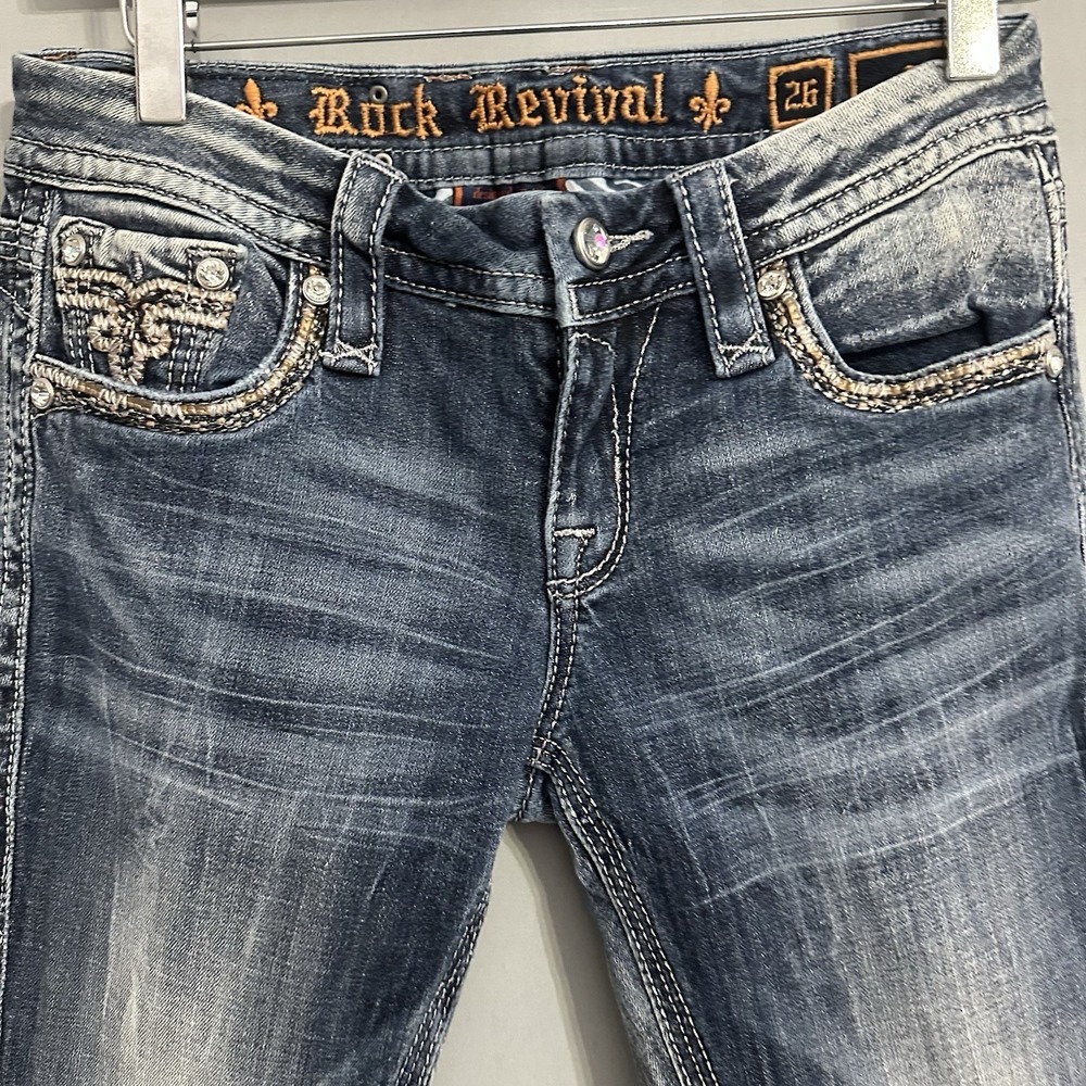 Rock Revival Low Rise Y2K Jeans Size 26 (fits 28x28.5) Betty Boot Rhinestones - Picture 2 of 12